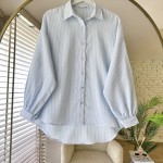 Çizgili Oversize Gömlek Bebe Mavisi