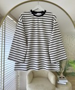 Bisiklet Yaka Çizgili Sweatshirt Siyah