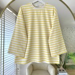 Bisiklet Yaka Çizgili Sweatshirt Sarı