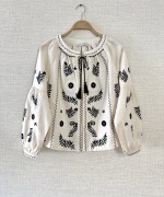 Nakışlı Kısa Keten Kimono Bej