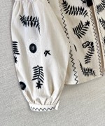 Nakışlı Kısa Keten Kimono Bej