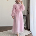 Kolu Fırfırlı Vual Elbise Pembe