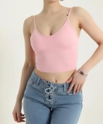 Arkası Çapraz Lastikli Büstiyer Pembe