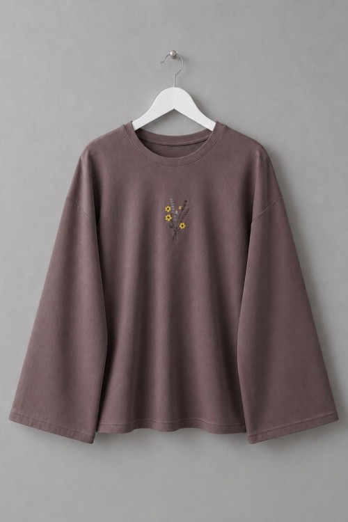 Nakışlı Salaş Sweatshirt Koyu Vizon