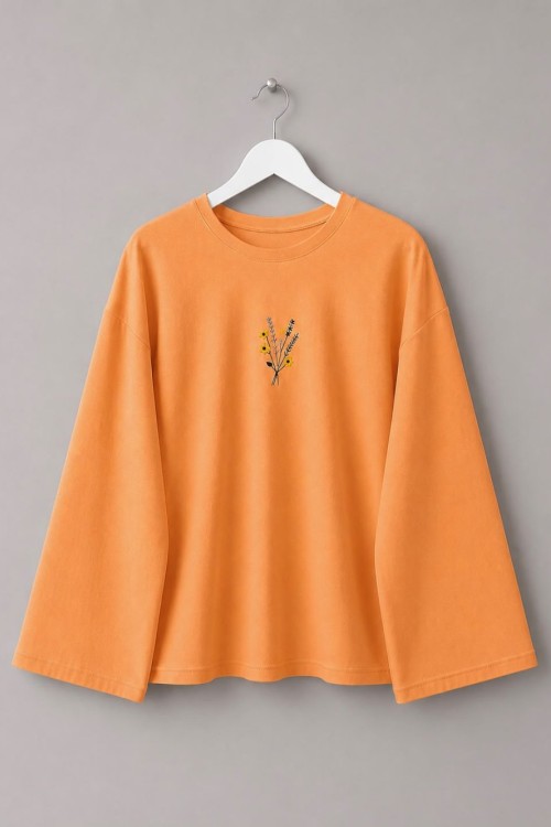 Nakışlı Salaş Sweatshirt Kavun içi