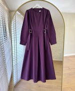 Pensli Poplin Elbise Mürdüm
