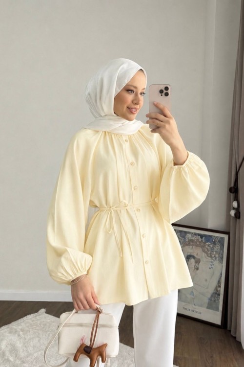 Reglan Kol Oversize Gömlek Sarı