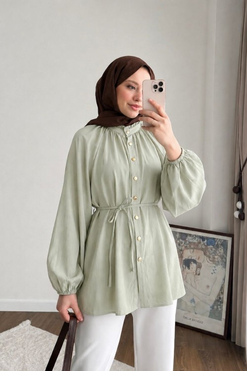 Reglan Kol Oversize Gömlek Çağla Yeşili