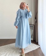 Kolu Fırfırlı Vual Elbise Bebe Mavisi