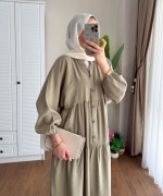 Yarım Patlı Oversize Modal Elbise Yeşil