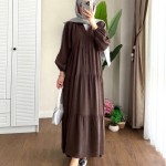 Yarım Patlı Oversize Modal Elbise Acı Kahve