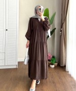 Yarım Patlı Oversize Modal Elbise Acı Kahve