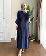 Yarım Patlı Oversize Modal Elbise Lacivert