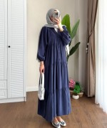 Yarım Patlı Oversize Modal Elbise Lacivert