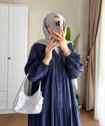 Yarım Patlı Oversize Modal Elbise Lacivert