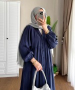 Yarım Patlı Oversize Modal Elbise Lacivert
