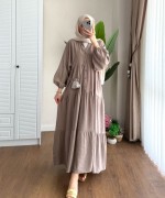 Yarım Patlı Oversize Modal Elbise Vizon