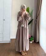 Yarım Patlı Oversize Modal Elbise Vizon