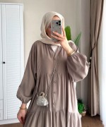 Yarım Patlı Oversize Modal Elbise Vizon