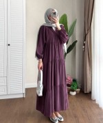 Yarım Patlı Oversize Modal Elbise Mürdüm