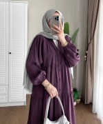 Yarım Patlı Oversize Modal Elbise Mürdüm