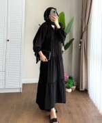 Yarım Patlı Oversize Modal Elbise Siyah