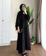 Yarım Patlı Oversize Modal Elbise Siyah
