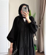 Yarım Patlı Oversize Modal Elbise Siyah