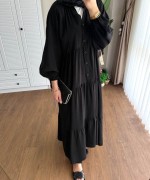 Yarım Patlı Oversize Modal Elbise Siyah