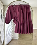 Önü Bağlamalı Gofre Takım Bordo