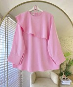 Asimetrik Allerli Tunik Pembe