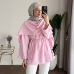 Şal Detaylı Modal Tunik Pembe