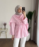 Şal Detaylı Modal Tunik Pembe