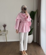 Şal Detaylı Modal Tunik Pembe
