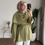 Şal Detaylı Modal Tunik Yeşil