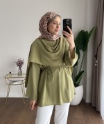 Şal Detaylı Modal Tunik Yeşil