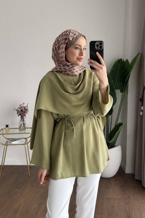 Şal Detaylı Modal Tunik Yeşil