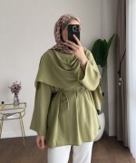 Şal Detaylı Modal Tunik Yeşil