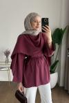 Şal Detaylı Modal Tunik Bordo