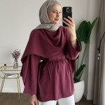 Şal Detaylı Modal Tunik Bordo