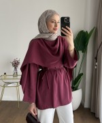 Şal Detaylı Modal Tunik Bordo