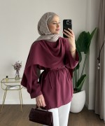 Şal Detaylı Modal Tunik Bordo