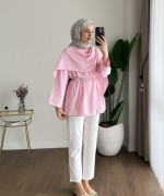 Şal Detaylı Modal Tunik Bordo