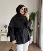 Şal Detaylı Modal Tunik Siyah