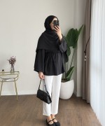 Şal Detaylı Modal Tunik Siyah
