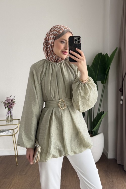 Bubble Kemerli Tunik Yeşil