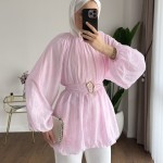 Bubble Kemerli Tunik Pembe