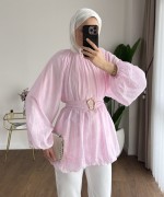 Bubble Kemerli Tunik Pembe
