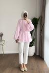 Bubble Kemerli Tunik Pembe