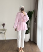 Bubble Kemerli Tunik Pembe